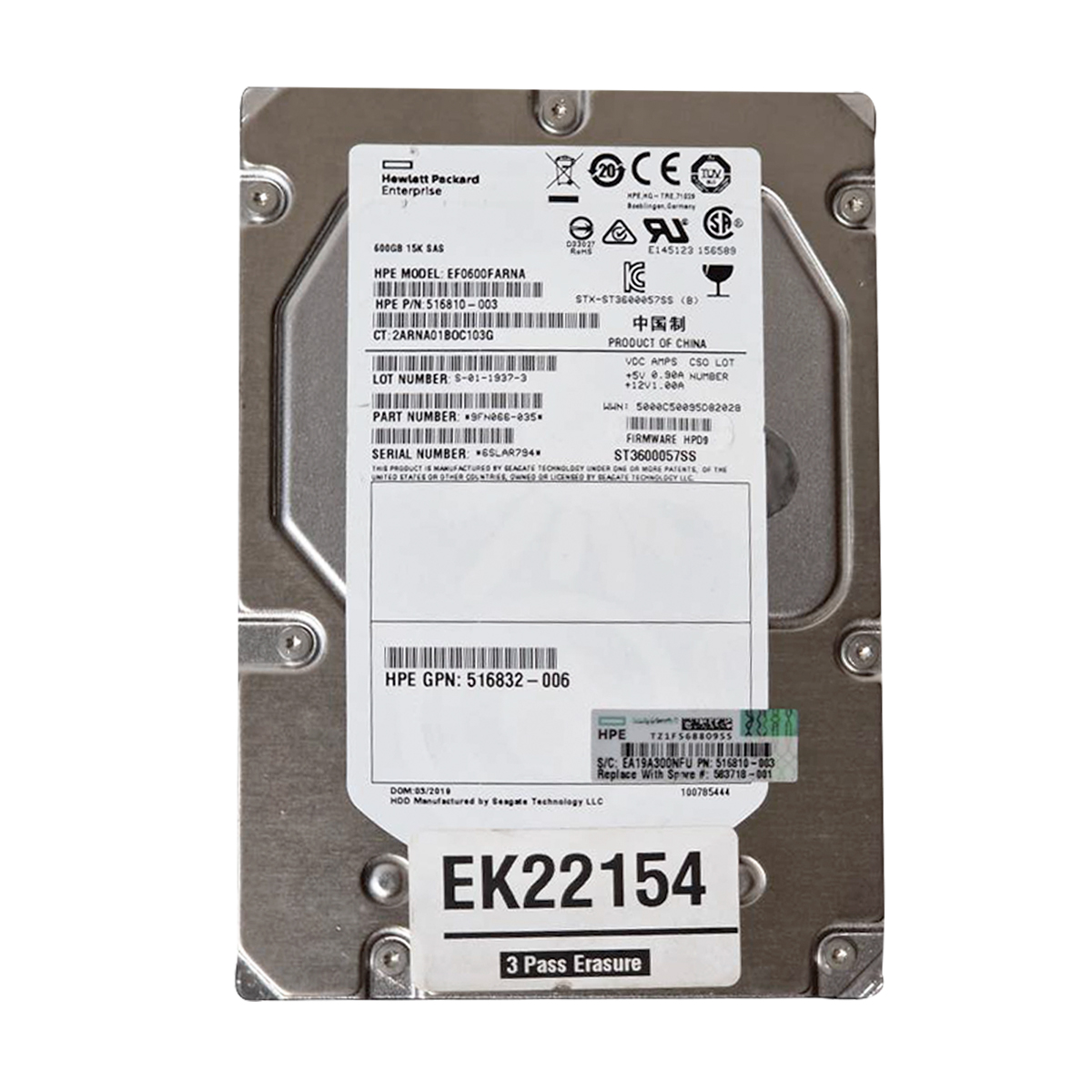 HPE ST3600057SS 600GB HDD 3.5&quot; SAS-2 6GB/S 15.000 RPM 16MB CACHÉ - 516810-003